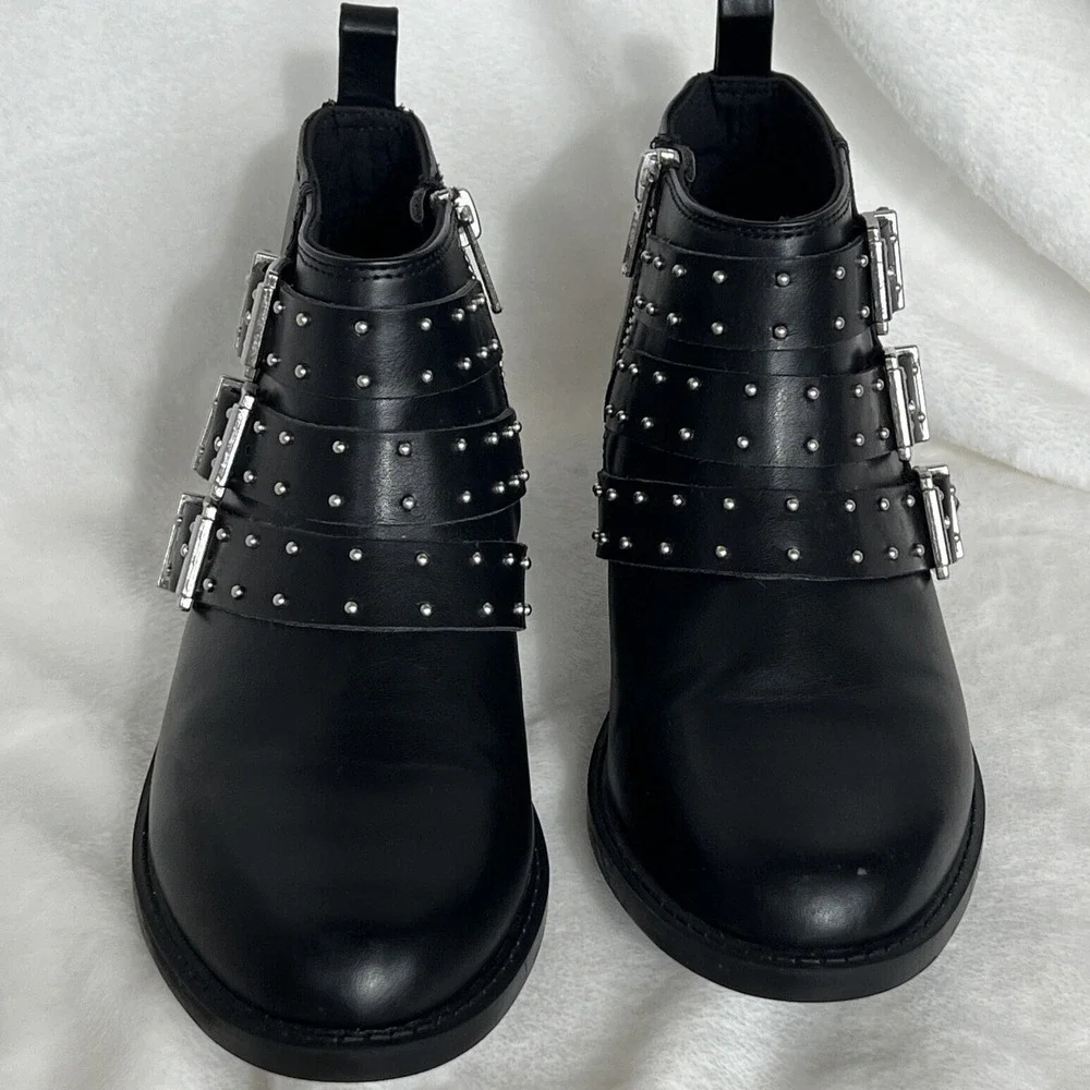 H&M Divided Black Studded Triple Buckle Ankle Boots Wm 5.5 EUR 36 EUC Punk Moto - Picture 6 of 13